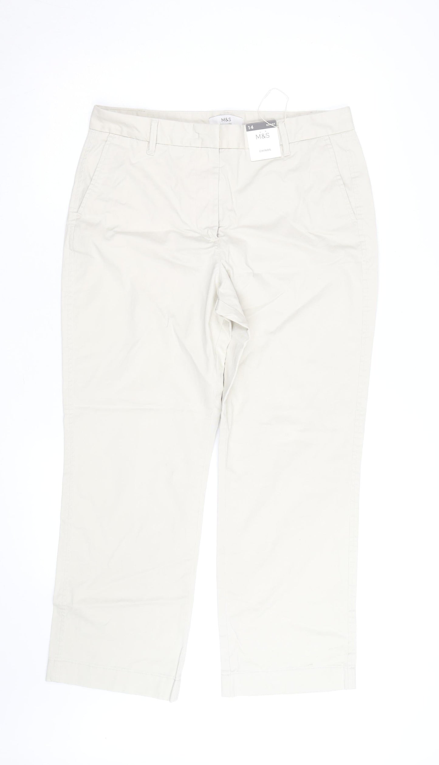 Marks and Spencer Womens Beige Chino Trousers Size 14 Short