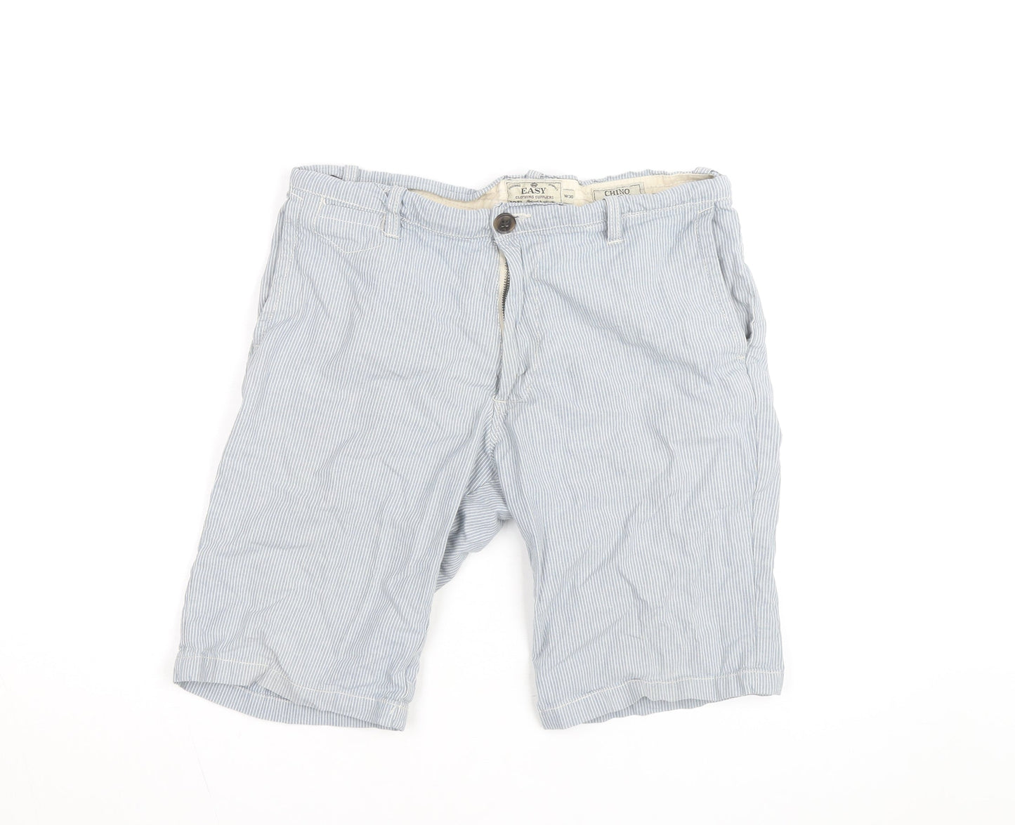 EASY Men’s Blue Striped Chino Shorts Size M 30in Casual Summer Style