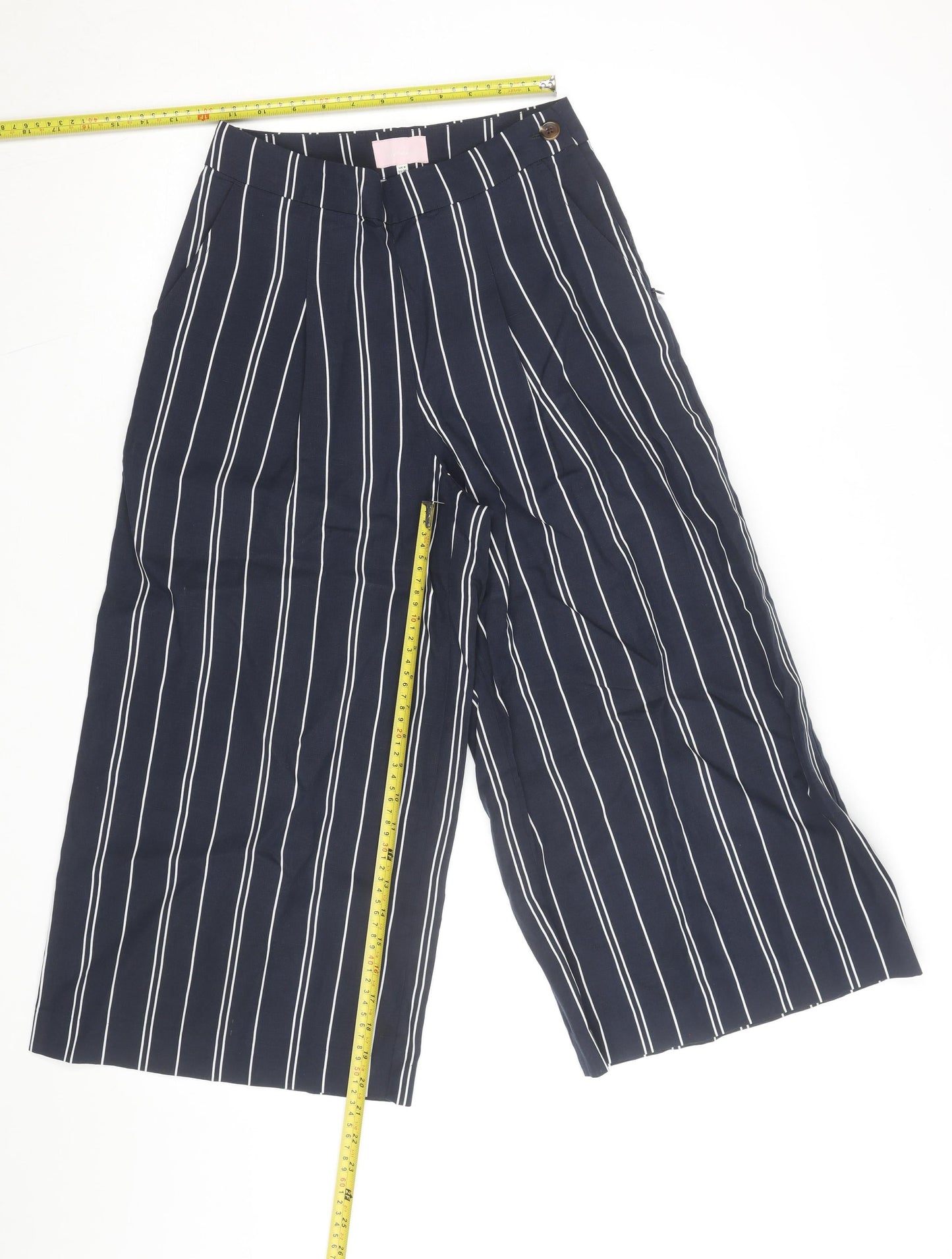 Joules Women’s Blue Striped Linen Blend Wide-Leg Trousers Size 12