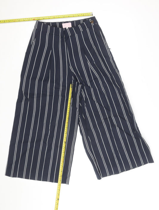Joules Women’s Blue Striped Linen Blend Wide-Leg Trousers Size 12
