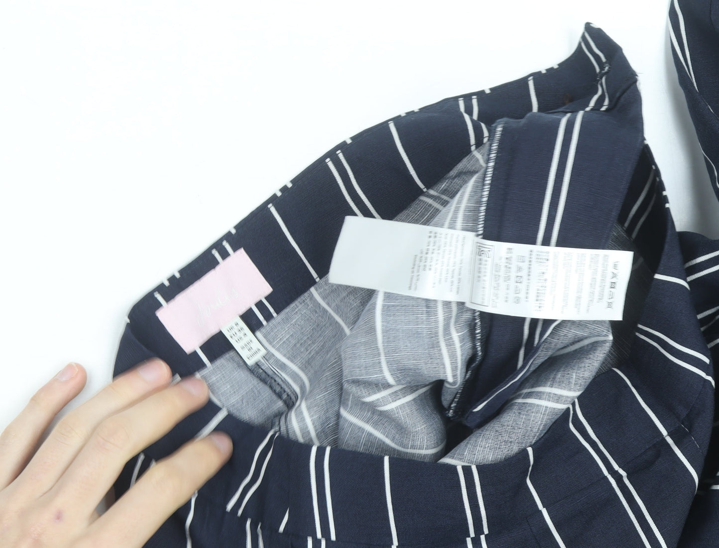 Joules Women’s Blue Striped Linen Blend Wide-Leg Trousers Size 12