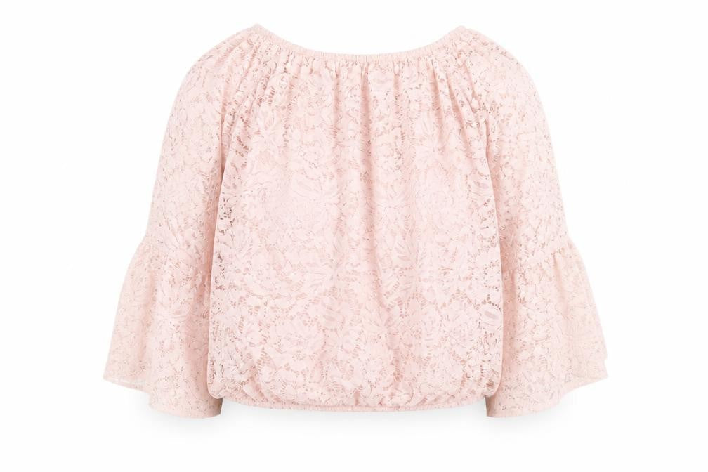 Quiz Women Pink Lace Off Shoulder Bell Sleeve Blouse M