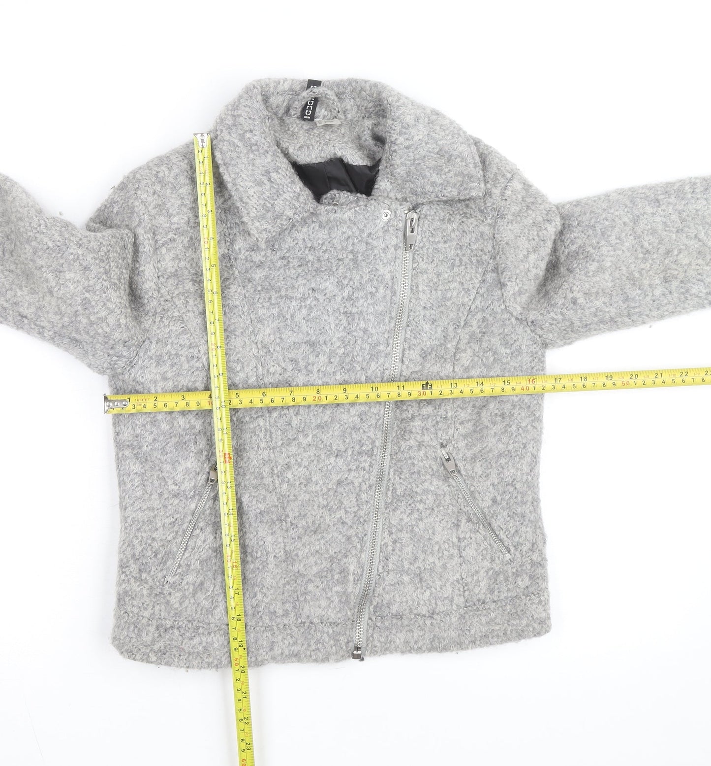 H&M Divided Women’s Grey Wool Biker Jacket Size 10 Lined Zip Style