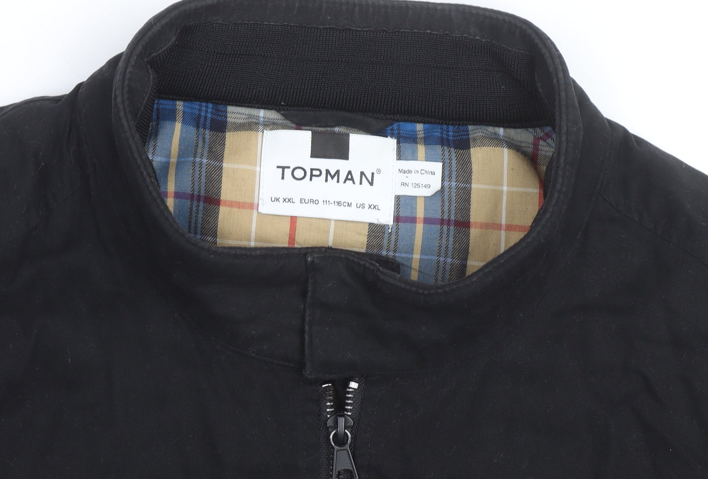 Topman Men's Black Bomber Jacket 2XL Cotton Blend Stand-Up Collar