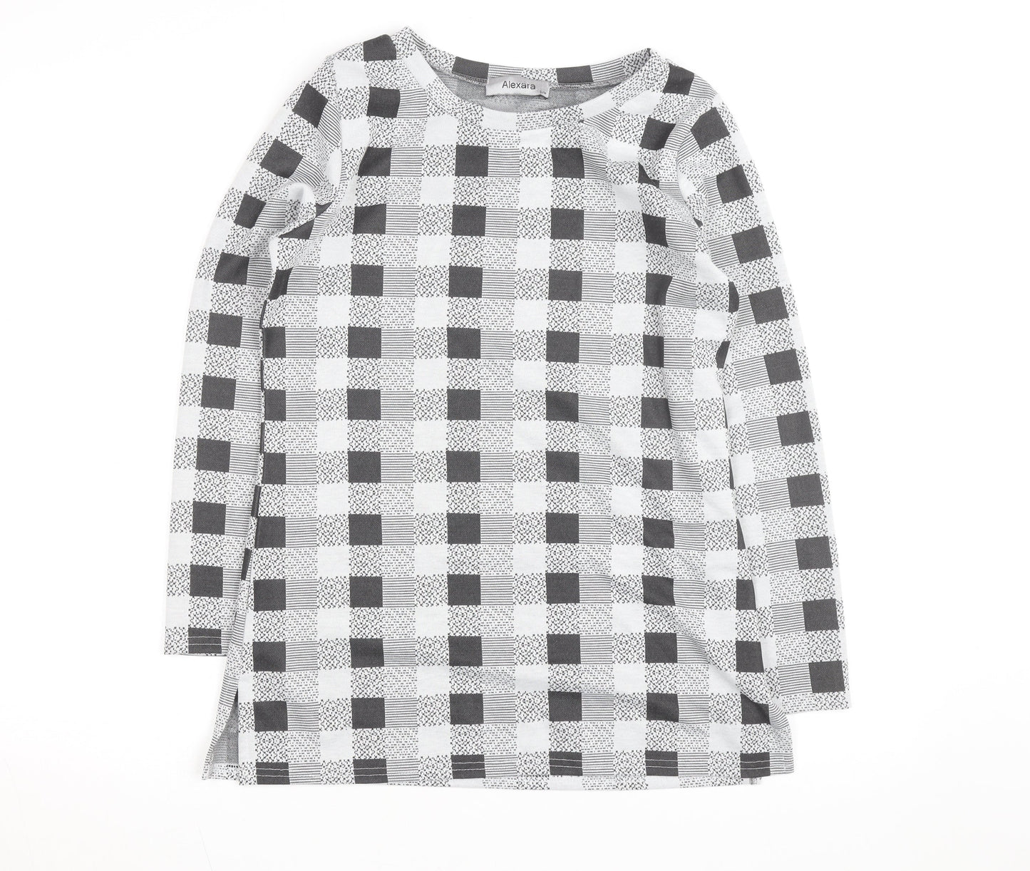 Alexara Women's Grey Check Long Sleeve Tunic Blouse Size S