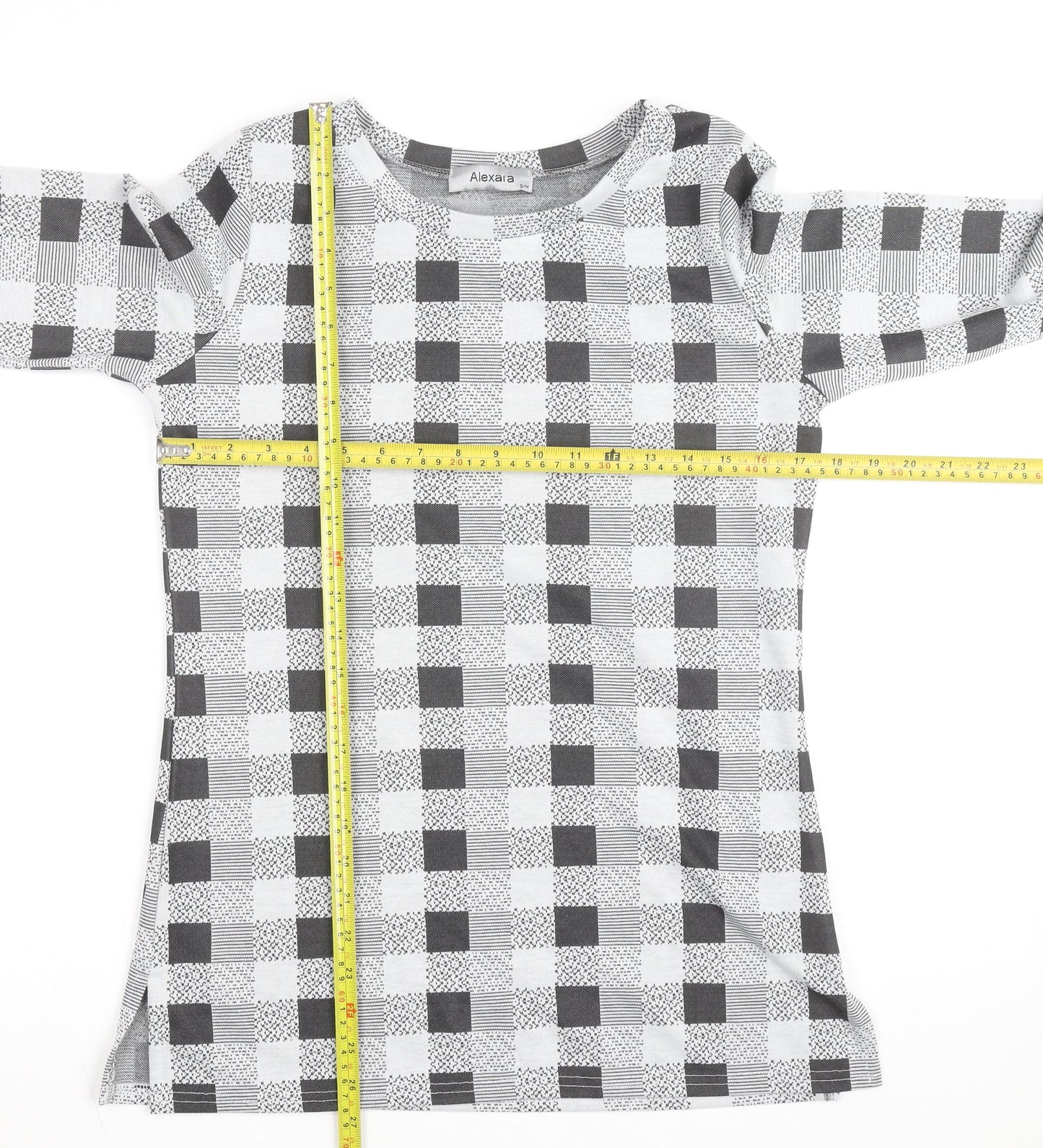 Alexara Women's Grey Check Long Sleeve Tunic Blouse Size S