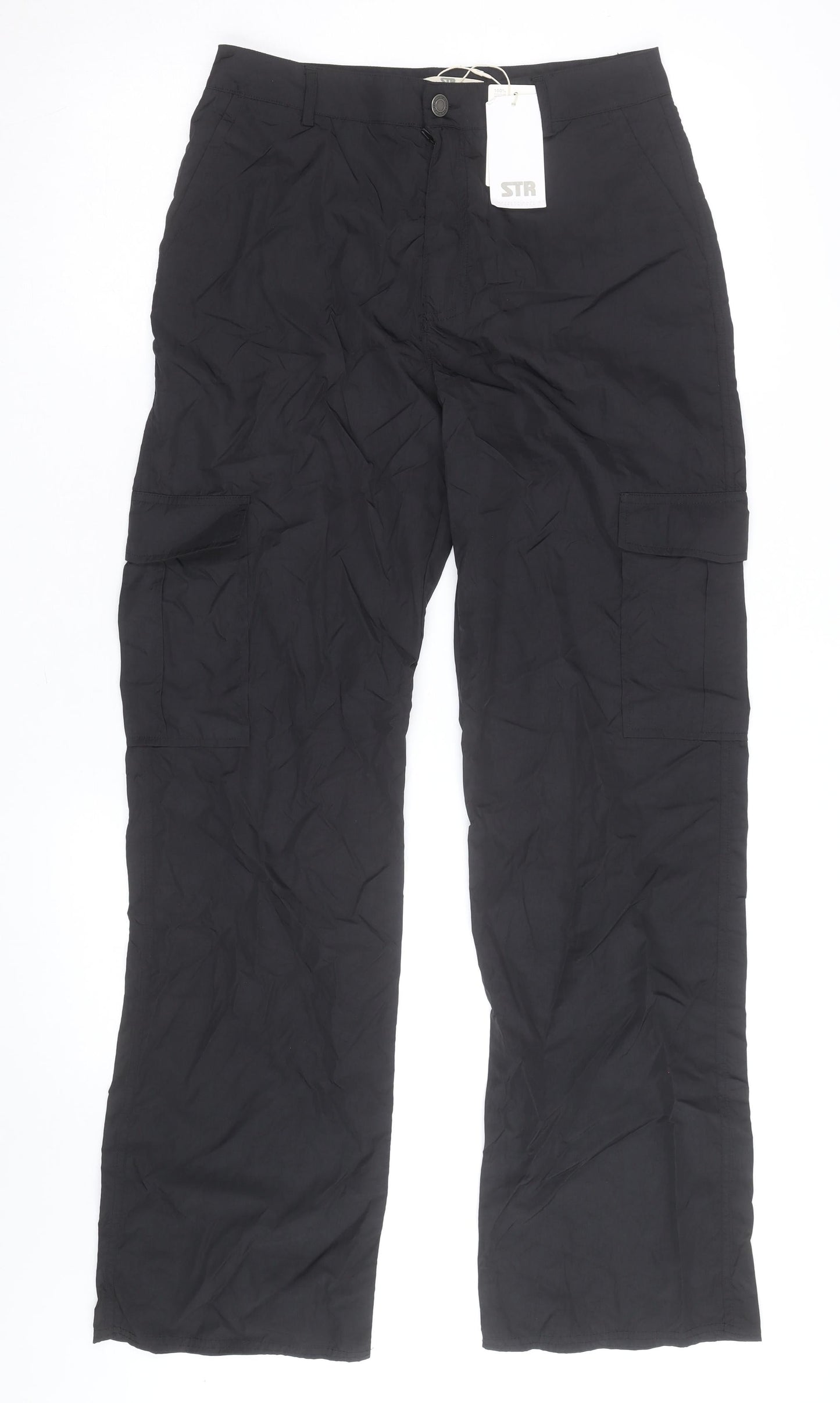 STR Women's Black Cargo Trousers M Regular Fit Cotton Blend