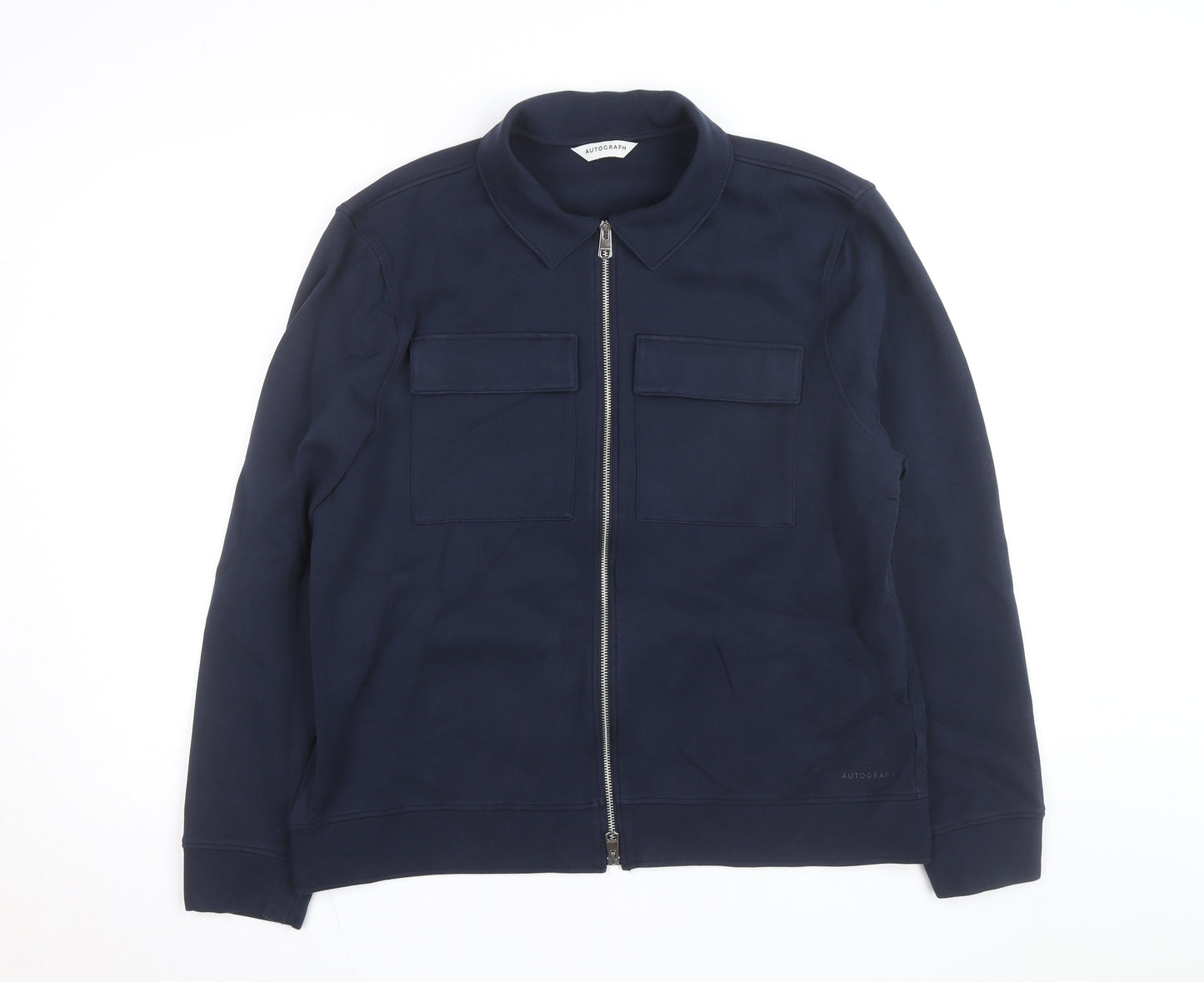 Marks and Spencer Men Blue L Full Zip Cotton Jacket