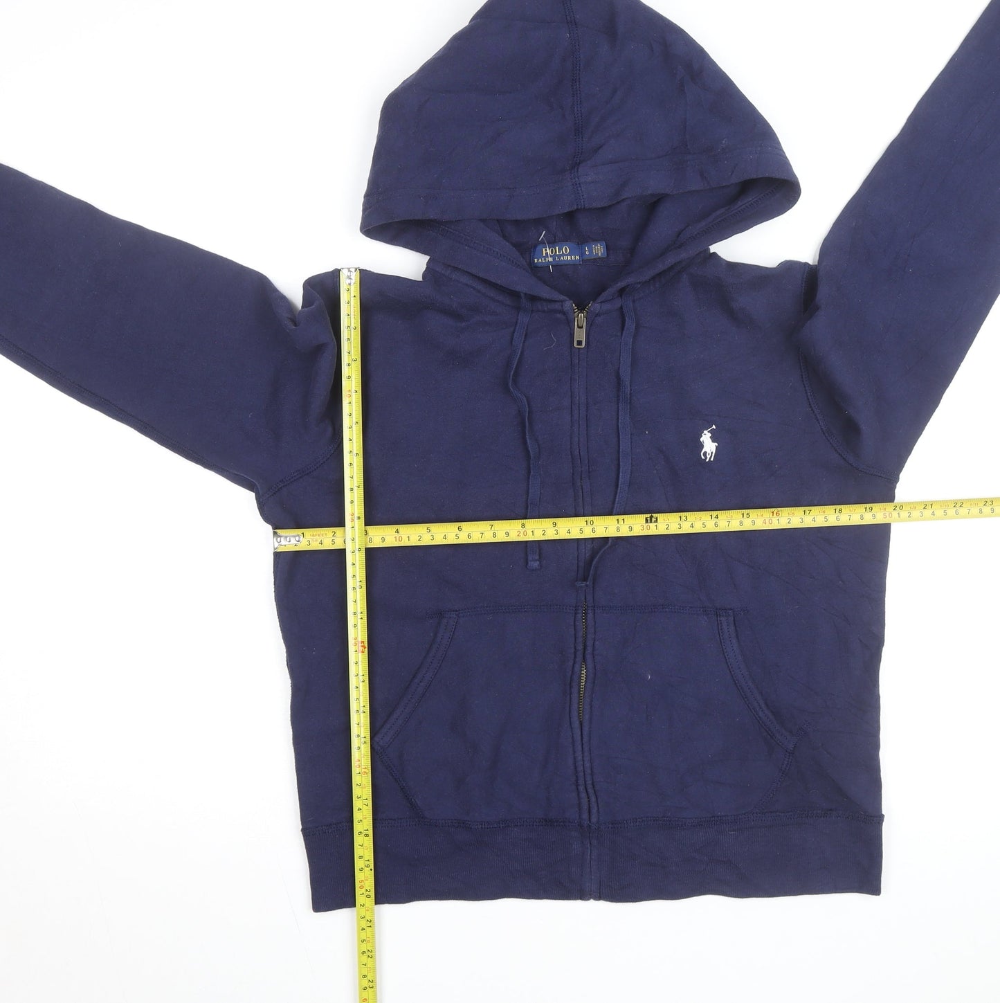 Ralph Lauren Girls Blue Full Zip Hoodie Size L Cotton Blend Logo Hooded Sweatshirt