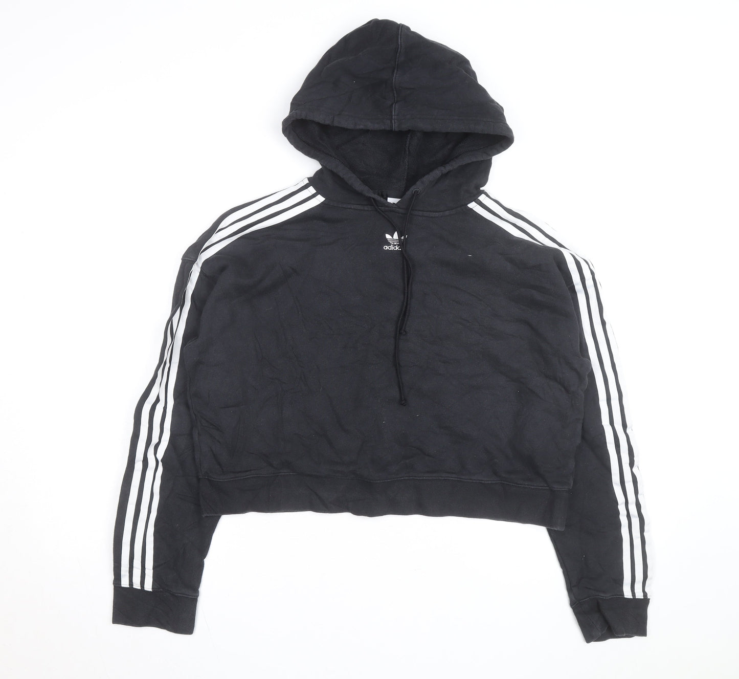 Adidas Women’s Black Cropped Hoodie Size 14 Logo Hooded Pullover