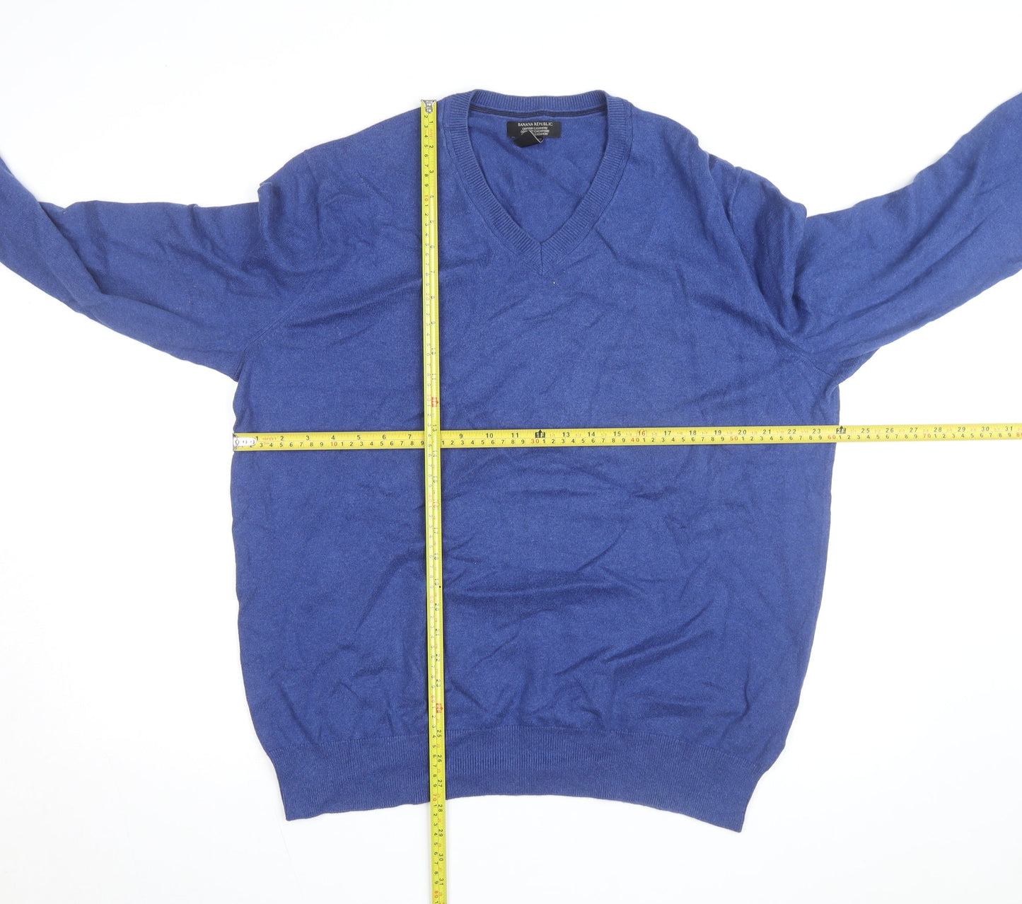 Banana Republic Men’s Blue Cotton Cashmere V-Neck Jumper XL