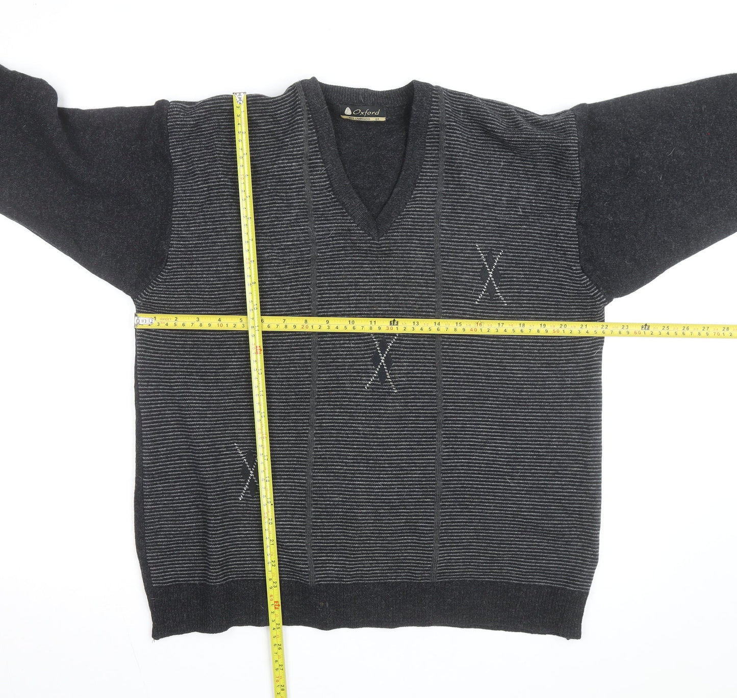 Oxford Mens Grey Lambswool V-Neck Pullover Jumper XL
