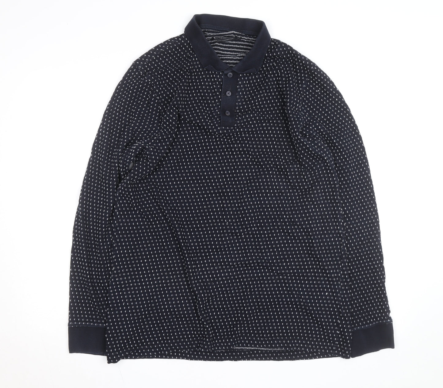French Connection Men's Blue XL Long Sleeve Knit Polo Shirt