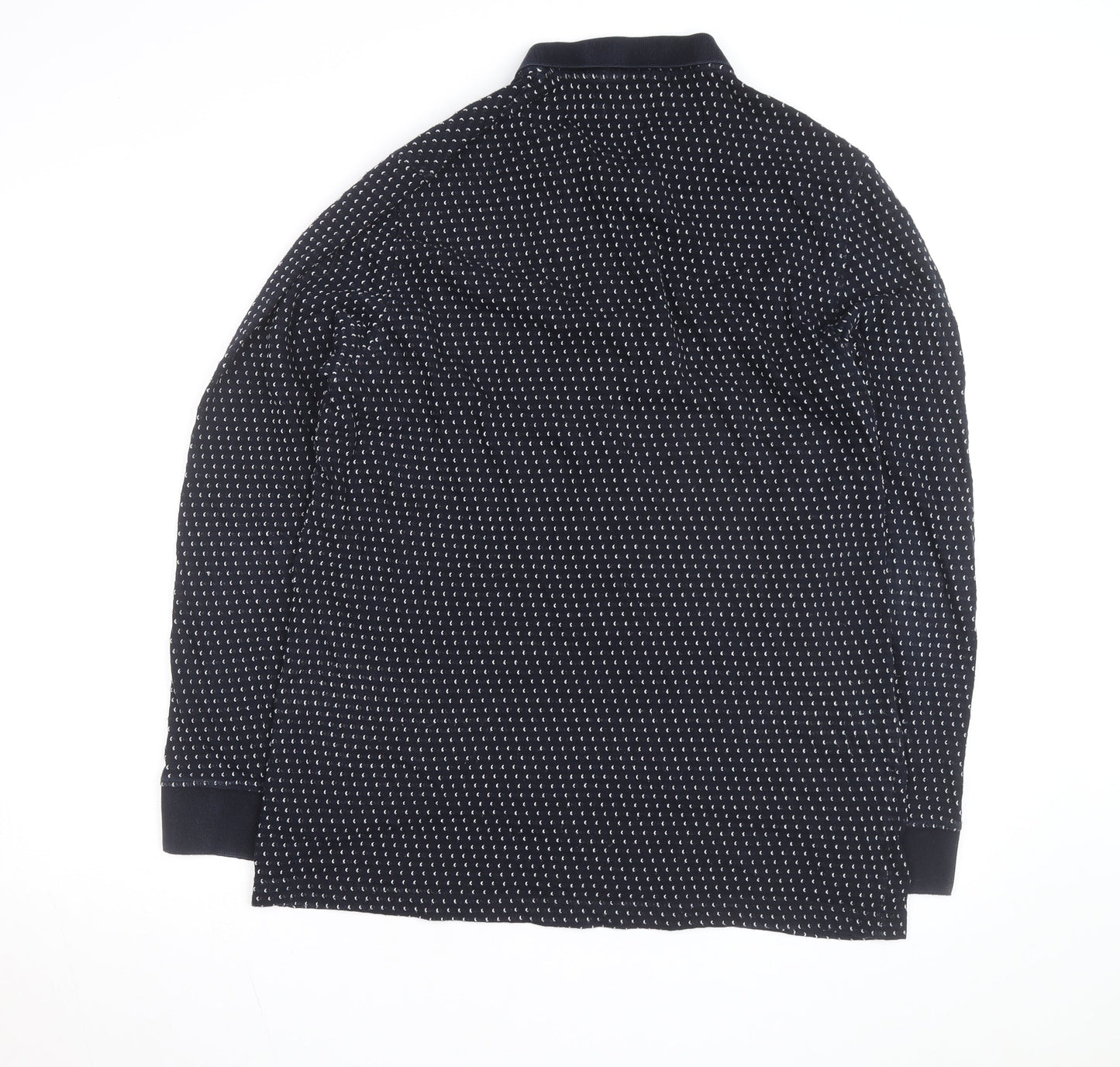 French Connection Men's Blue XL Long Sleeve Knit Polo Shirt