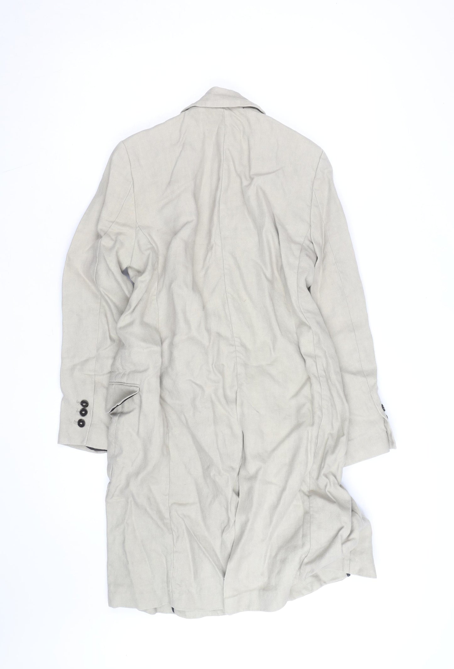 Zara Woman Beige Linen Blend Long Double Breasted Coat Size XS