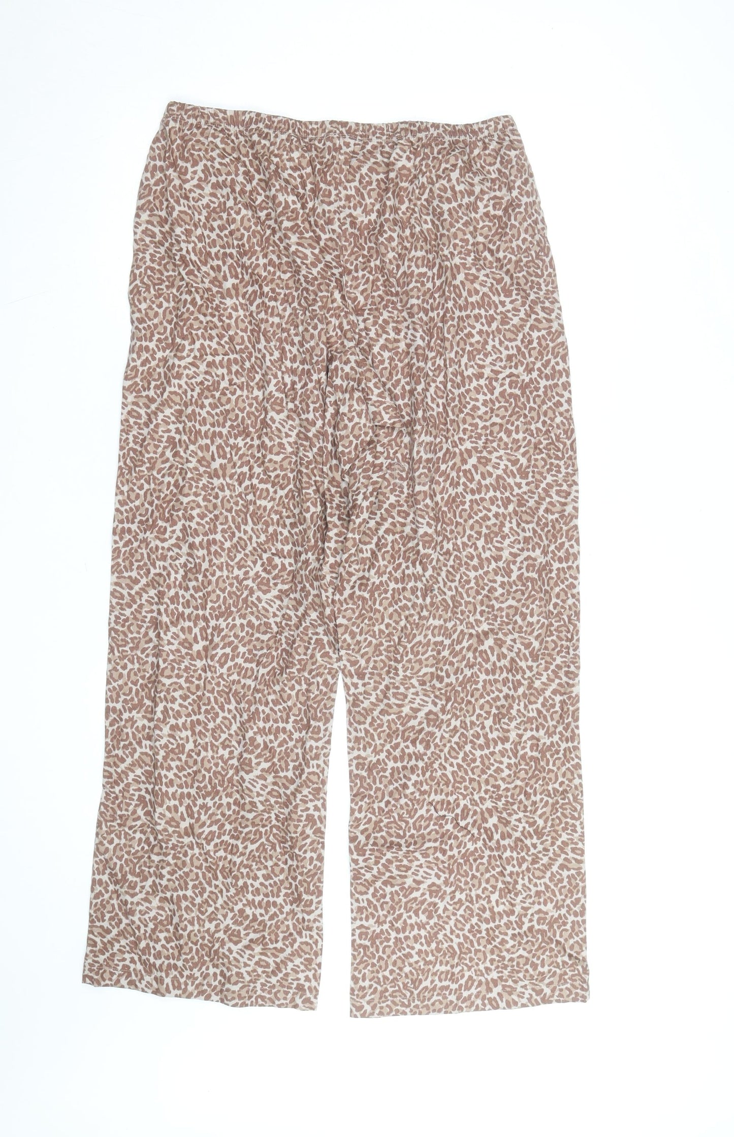 Marks and Spencer Womens Beige Animal Print Cotton Modal Trousers Medium