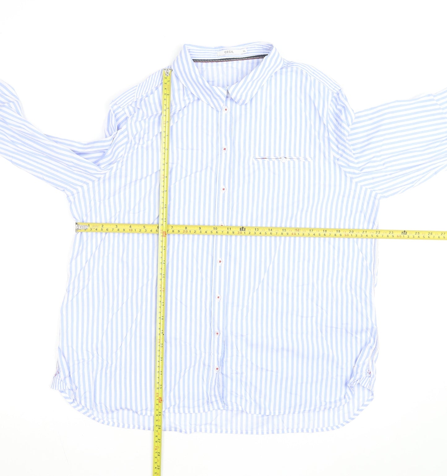 Cecil Men’s Blue White Striped Button-Up Long Sleeve Shirt XL
