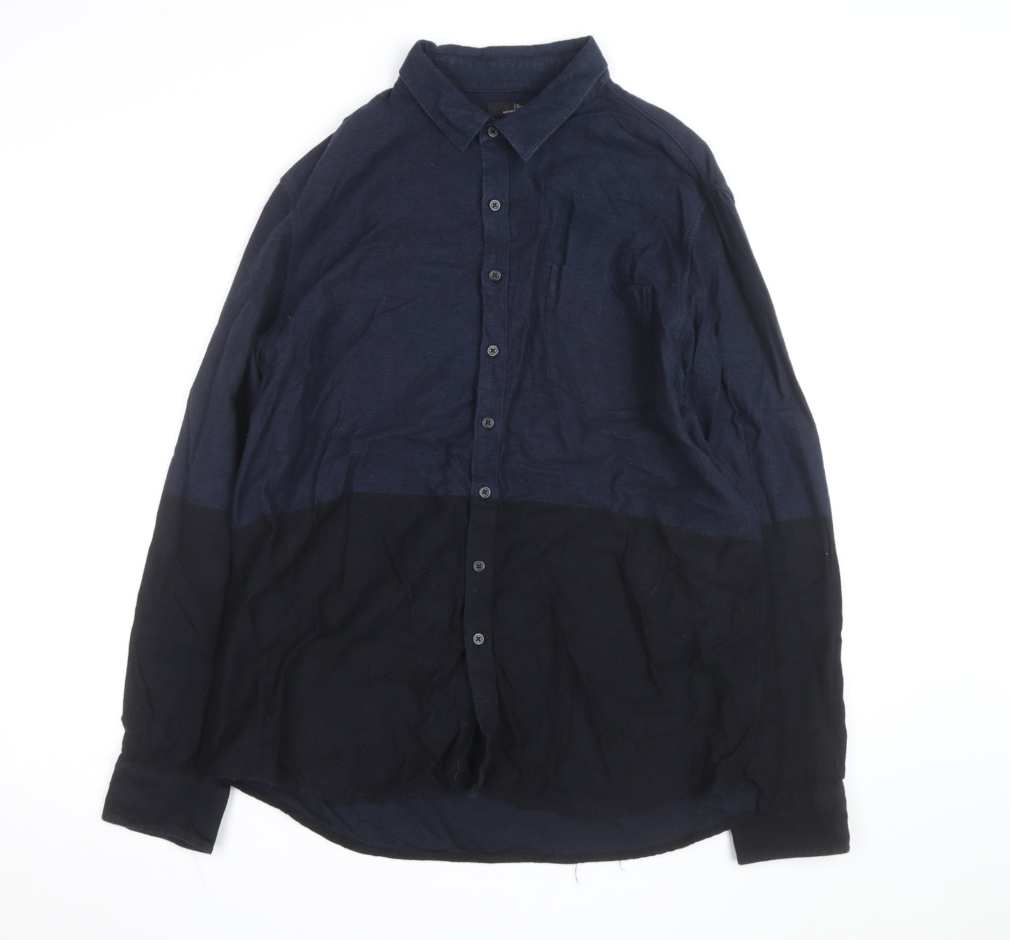 Marc Anthony Men's Blue Colourblock Slim Fit Cotton Button-Up Shirt XL