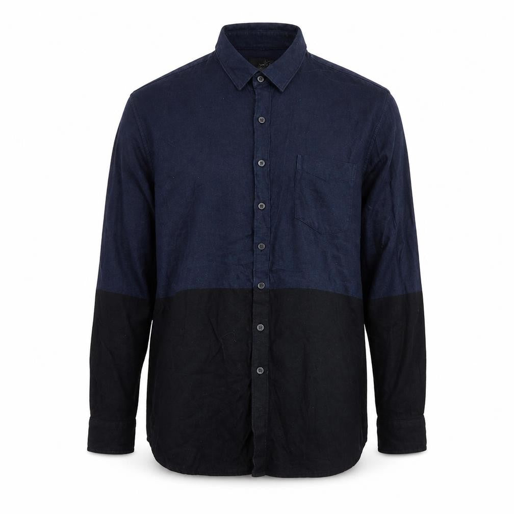 Marc Anthony Men's Blue Colourblock Slim Fit Cotton Button-Up Shirt XL