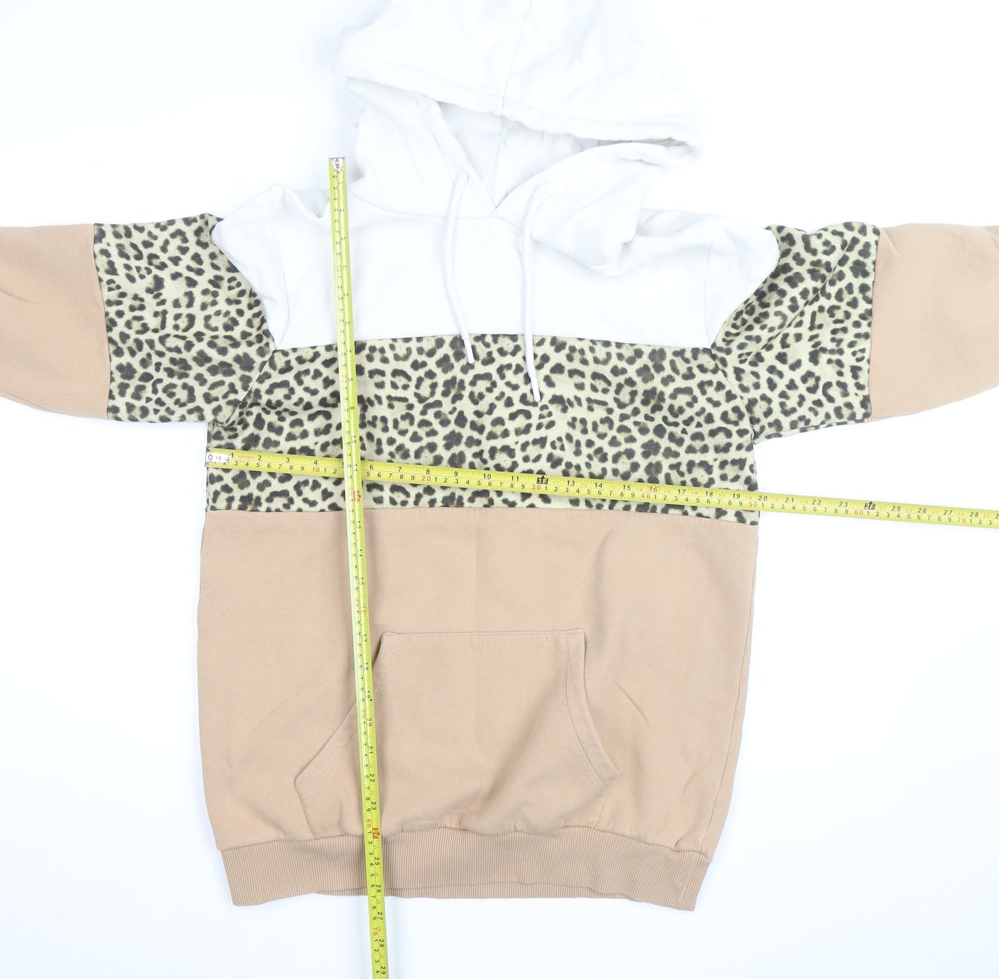 Next Womens Beige Leopard Print Hoodie Size 12 Cotton Blend Pullover