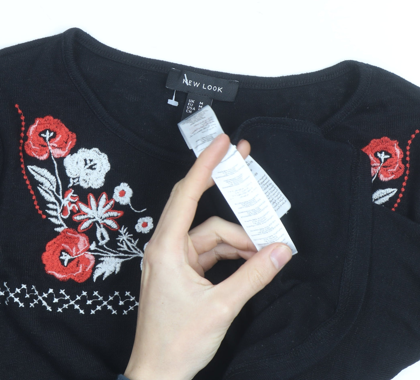 New Look Women Black Floral Embroidered Pullover Jumper M