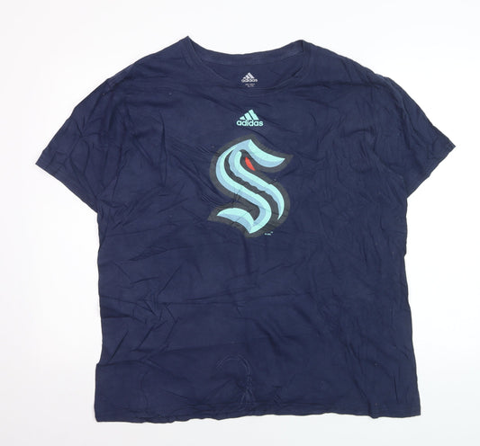 Adidas Men's Blue XL Sports Graphic Cotton T-Shirt