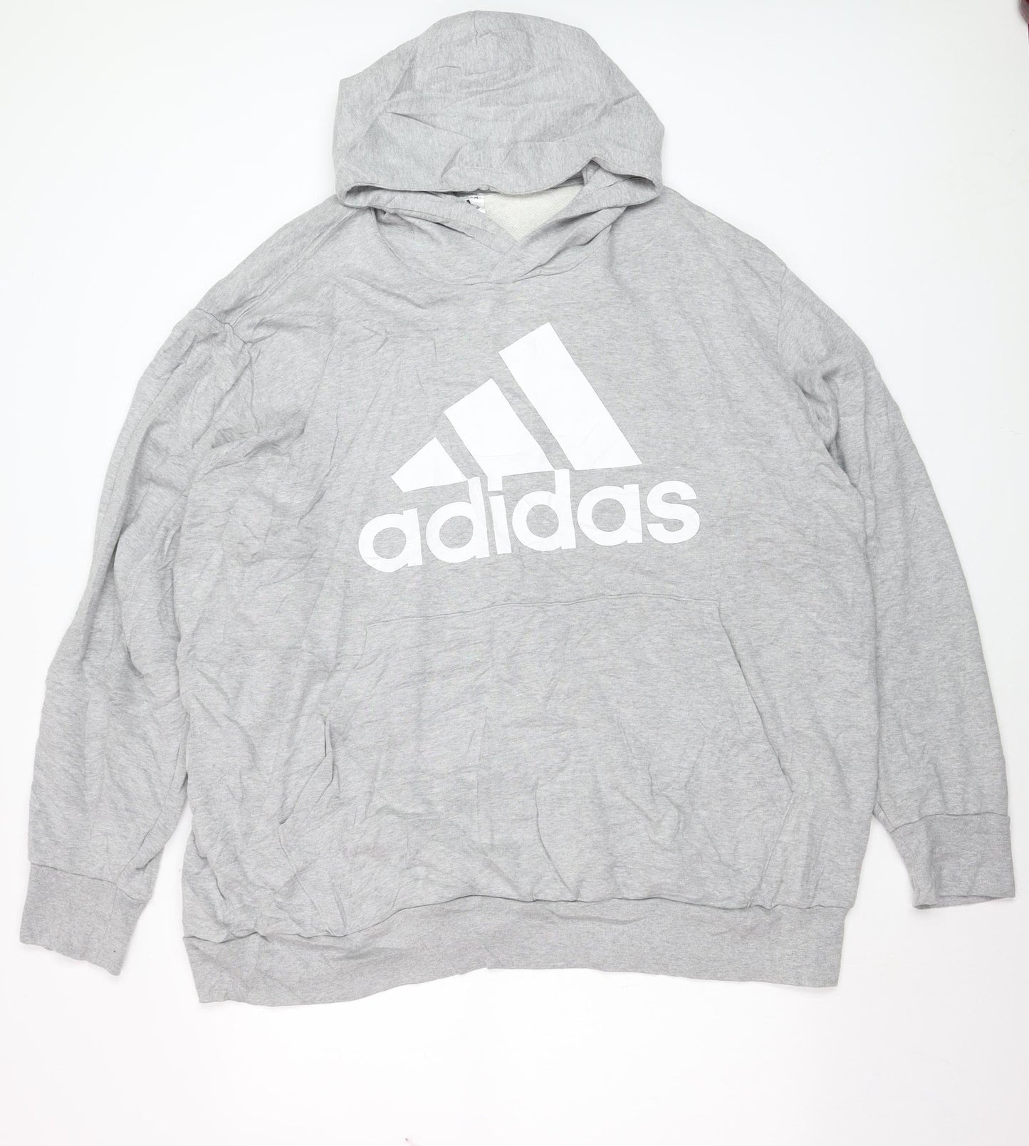 Adidas Men's Grey 3XL Pullover Hoodie with Logo Print
