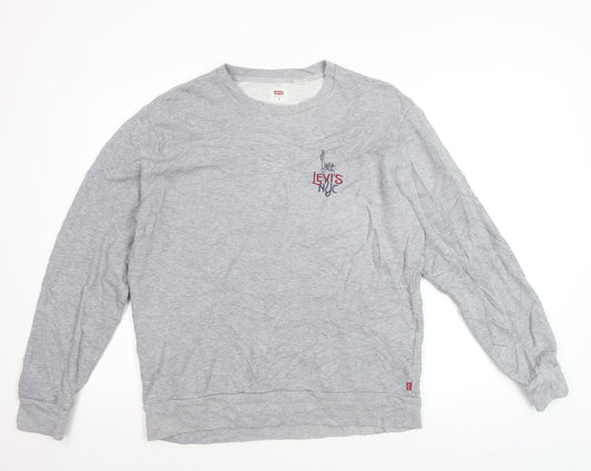 Levi's Men's Grey Logo Pullover Sweatshirt M Crew Neck Cotton