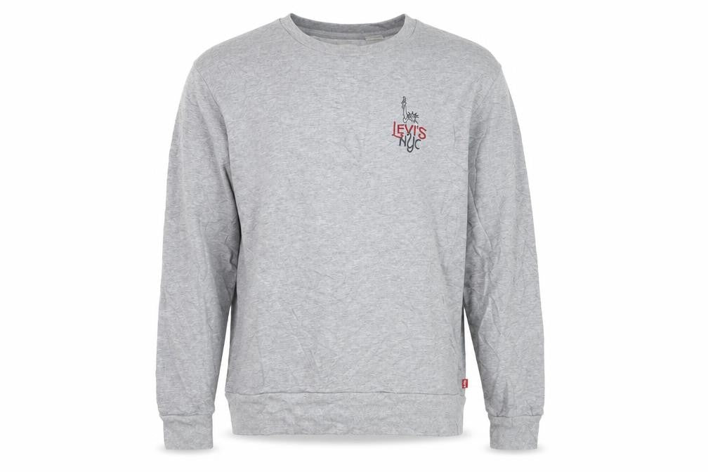 Levi's Men's Grey Logo Pullover Sweatshirt M Crew Neck Cotton