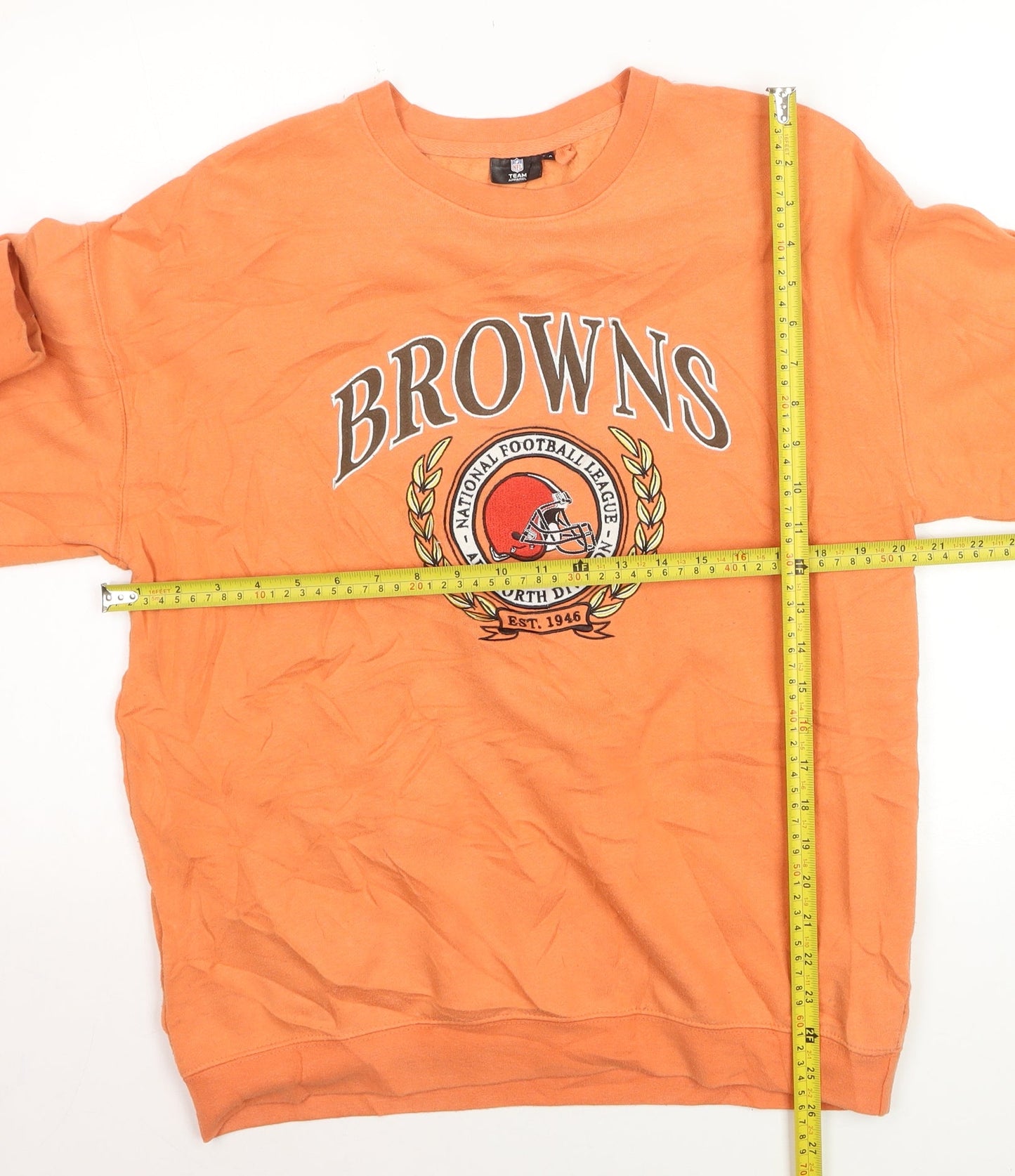 NFL Team Apparel Mens Orange XS Pullover Sweatshirt Crew Neck Browns Logo