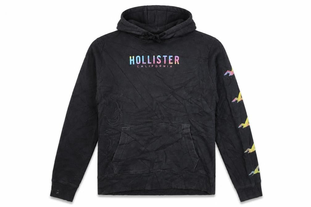 Hollister Men’s Black Pullover Hoodie L Logo Graphic Fleece Sweatshirt
