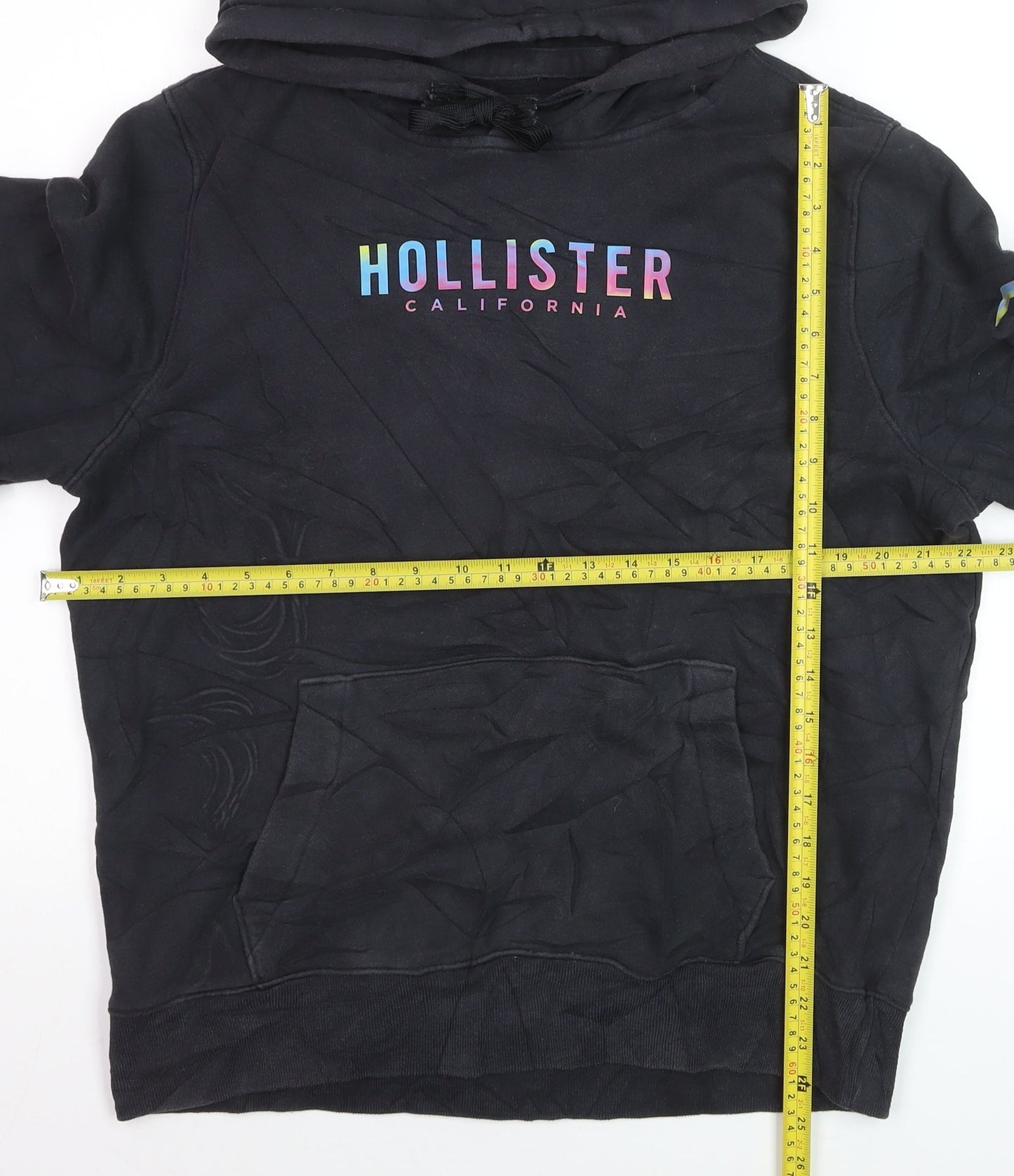 Hollister Men’s Black Pullover Hoodie L Logo Graphic Fleece Sweatshirt