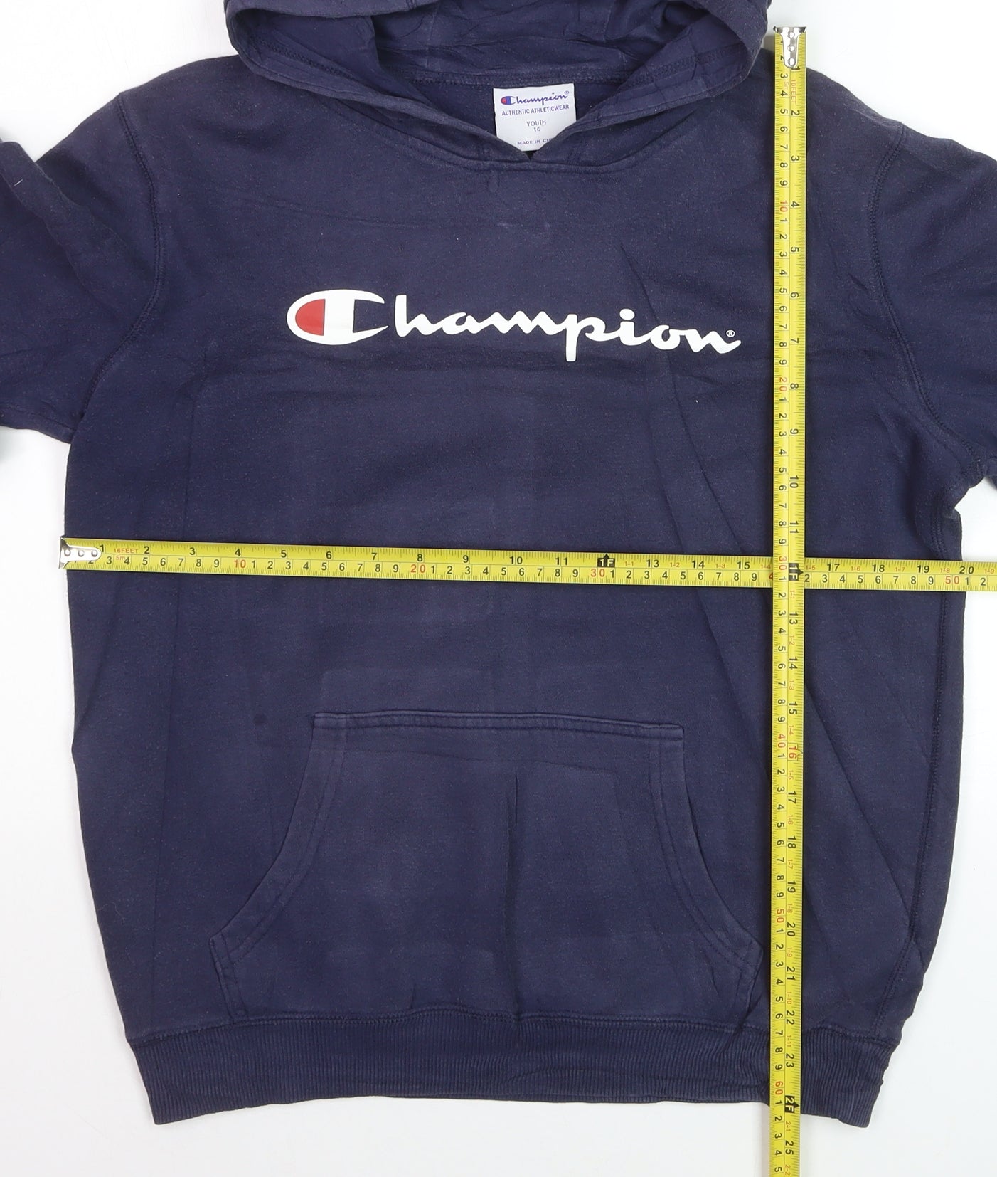 Champion Boys Blue Pullover Hoodie Youth 14 Years Casual Logo Fleece