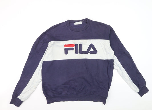 Fila Men's Blue Pullover Sweatshirt L Crew Neck Retro Sportswear