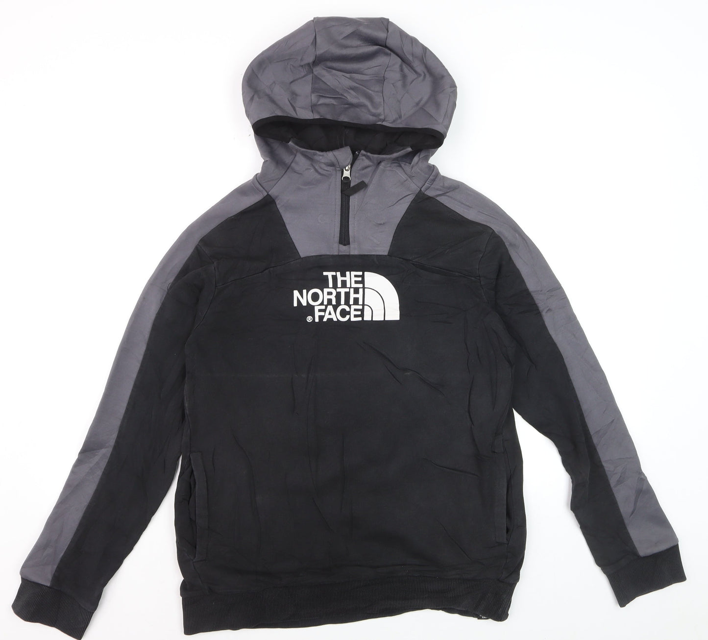 The North Face Boys Black & Grey XL Pullover Hoodie with Logo Print