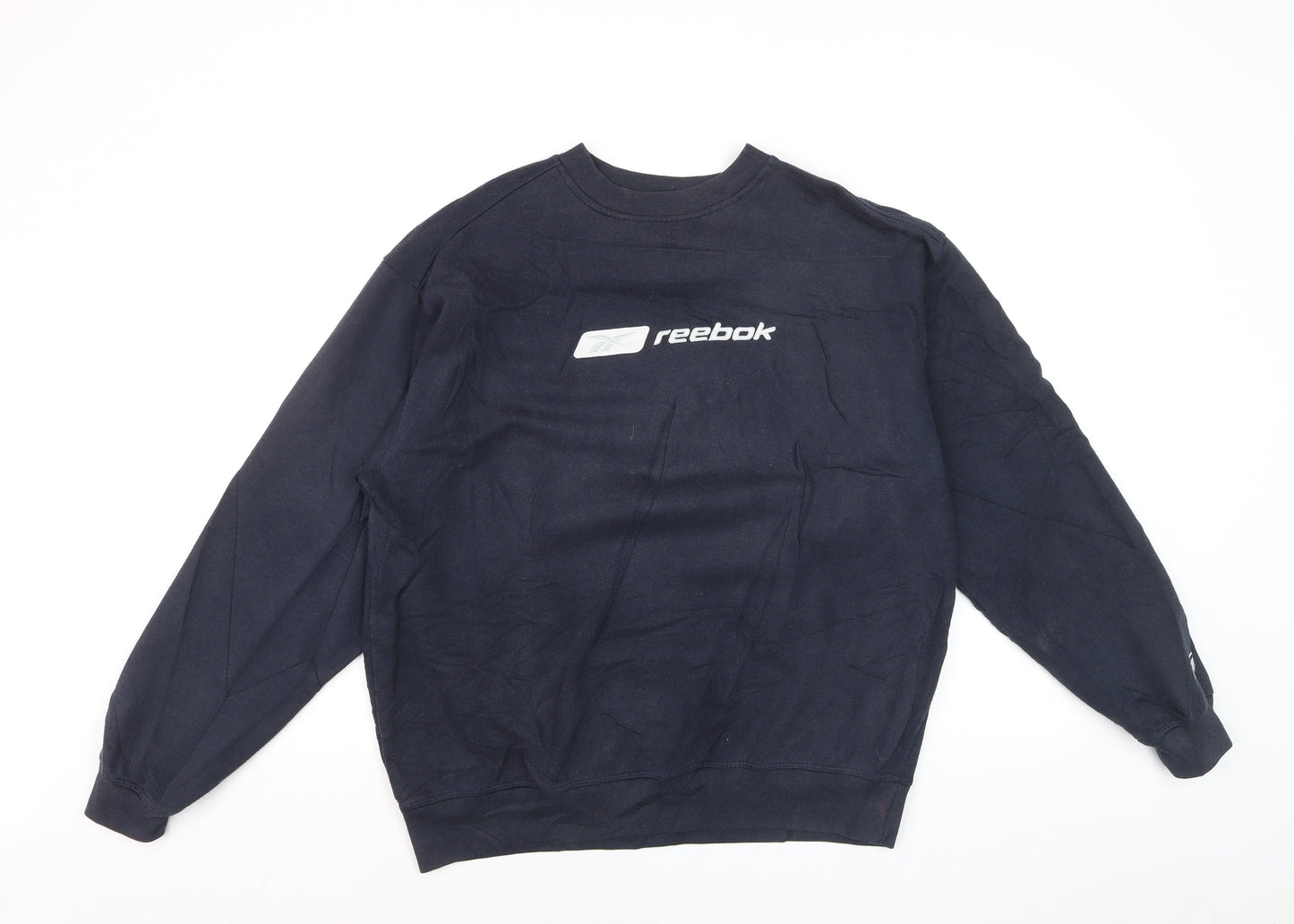 Reebok Men’s Blue Pullover Crew Neck Logo Sweatshirt M Regular Fit