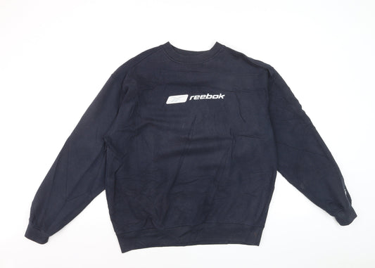 Reebok Men’s Blue Pullover Crew Neck Logo Sweatshirt M Regular Fit