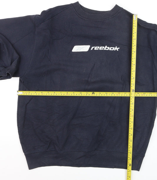 Reebok Men’s Blue Pullover Crew Neck Logo Sweatshirt M Regular Fit