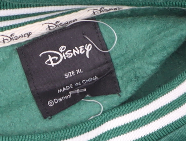 Disney Mickey Mouse Green Pullover Sweatshirt Women XL Cotton Blend