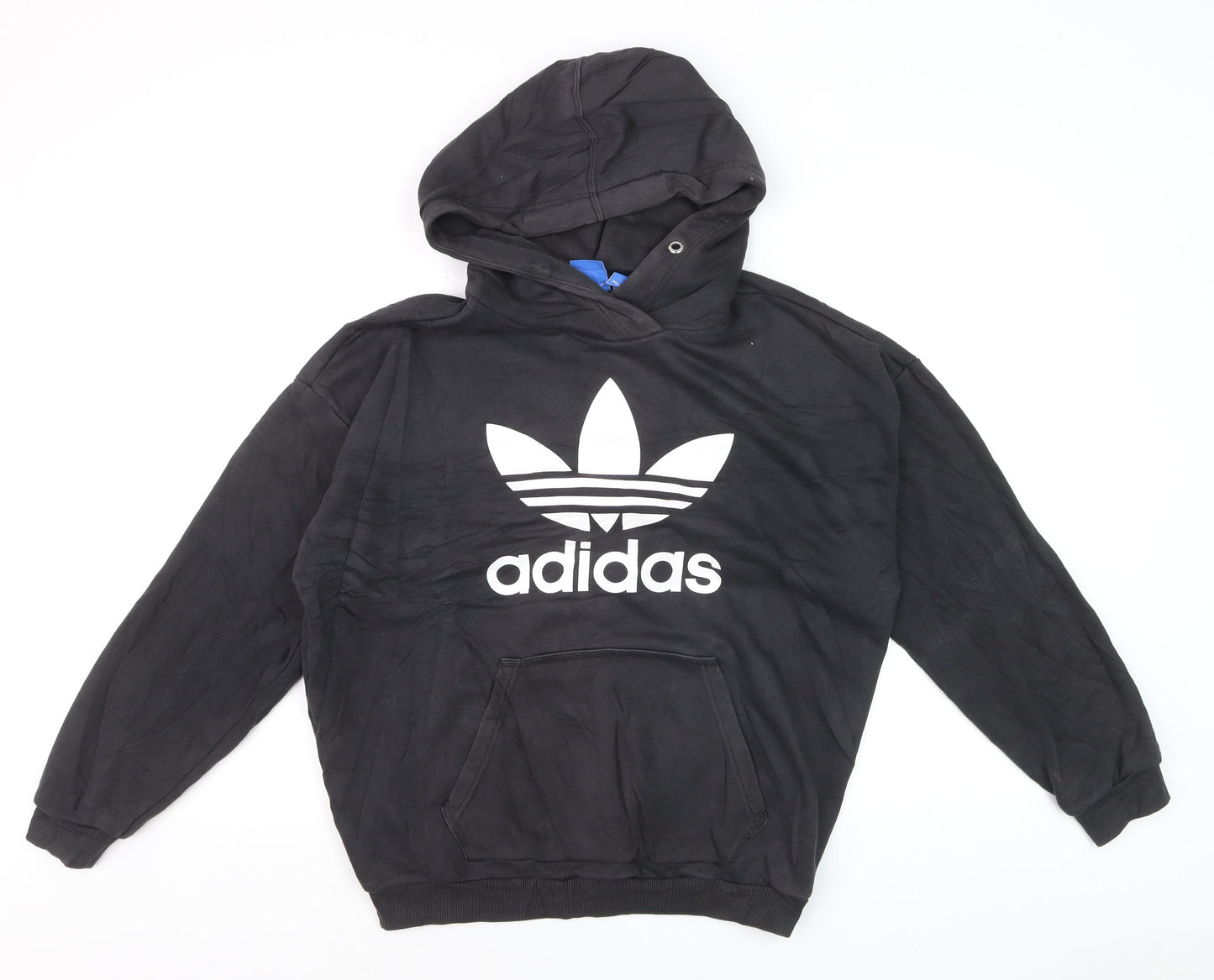 Adidas Women Black Trefoil Pullover Hoodie Size 10 Cotton Blend