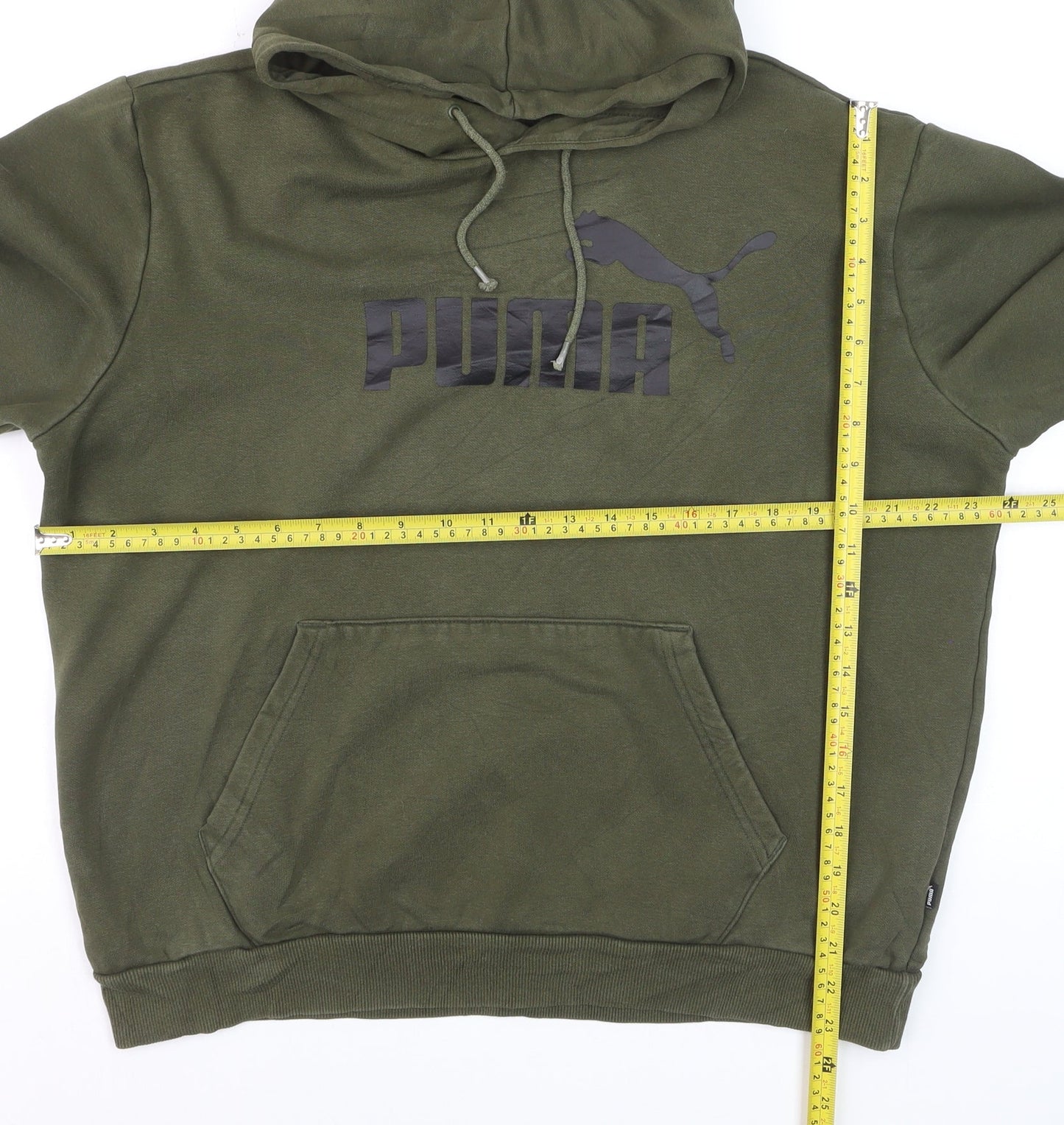 Puma Men's Green Pullover Hoodie Size L Regular Fit Logo Fleece
