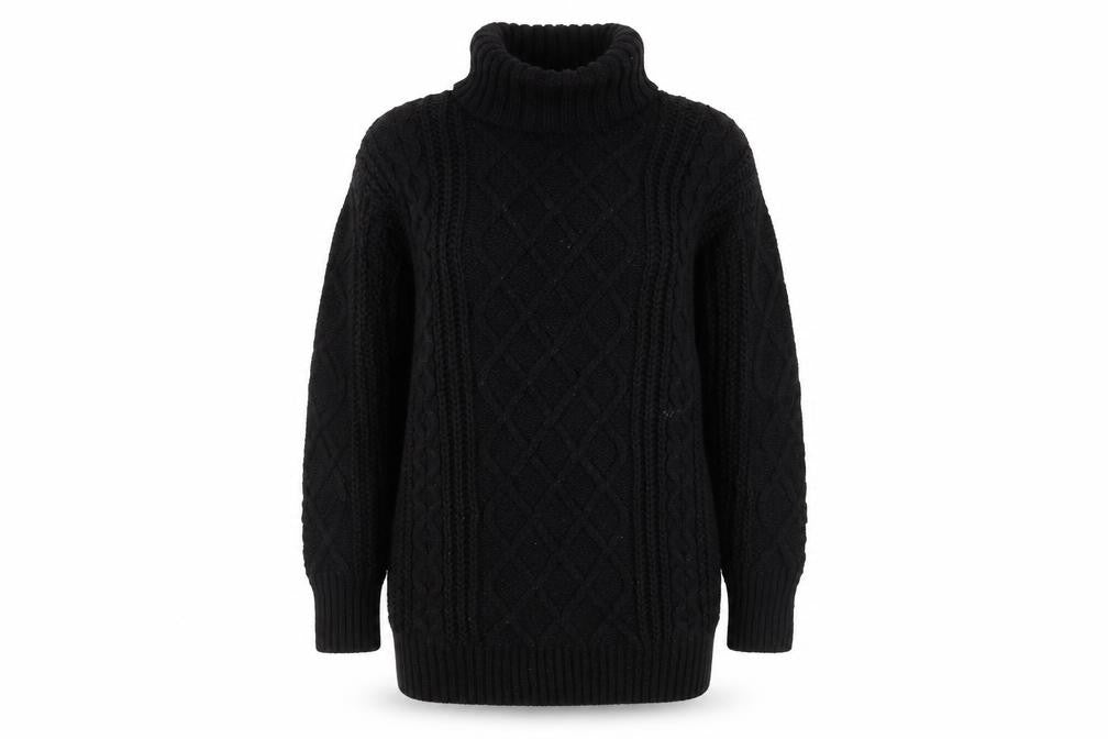 RED London Womens Black Cable-Knit Roll Neck Jumper Size M