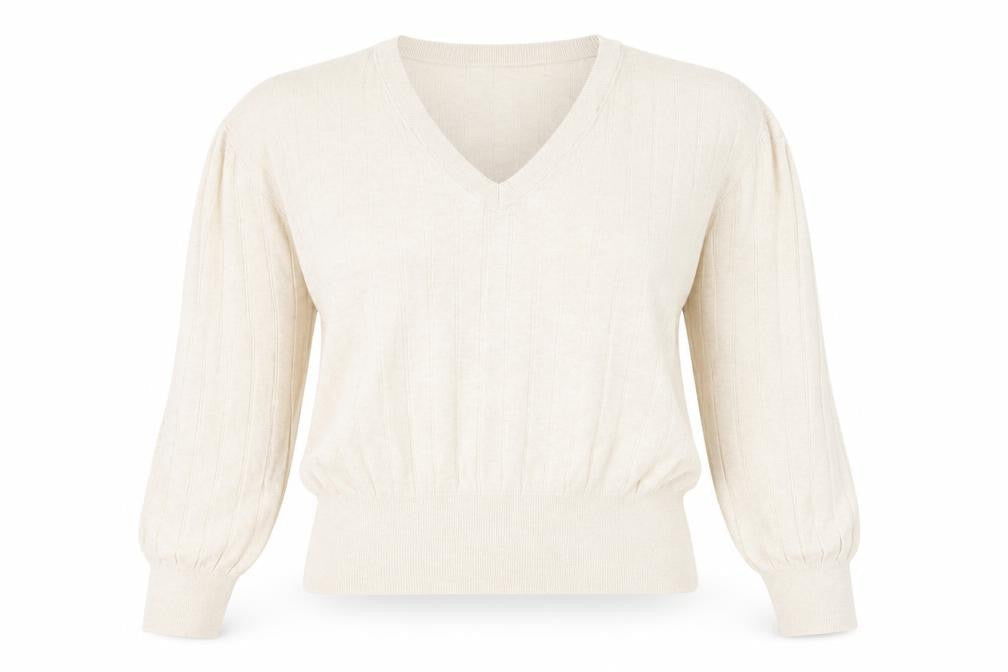 Marks & Spencer Women Beige V-Neck Long Sleeve Jumper L Linen Blend