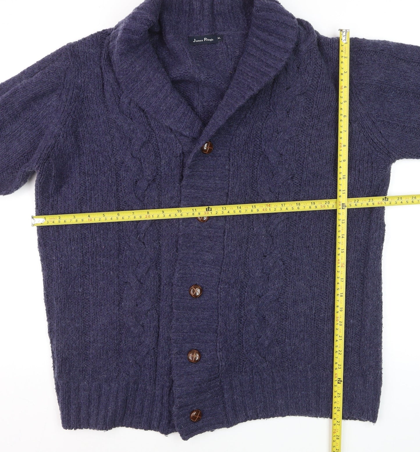 James Pringle Women's Purple Cable Knit Cardigan XL Wool Blend