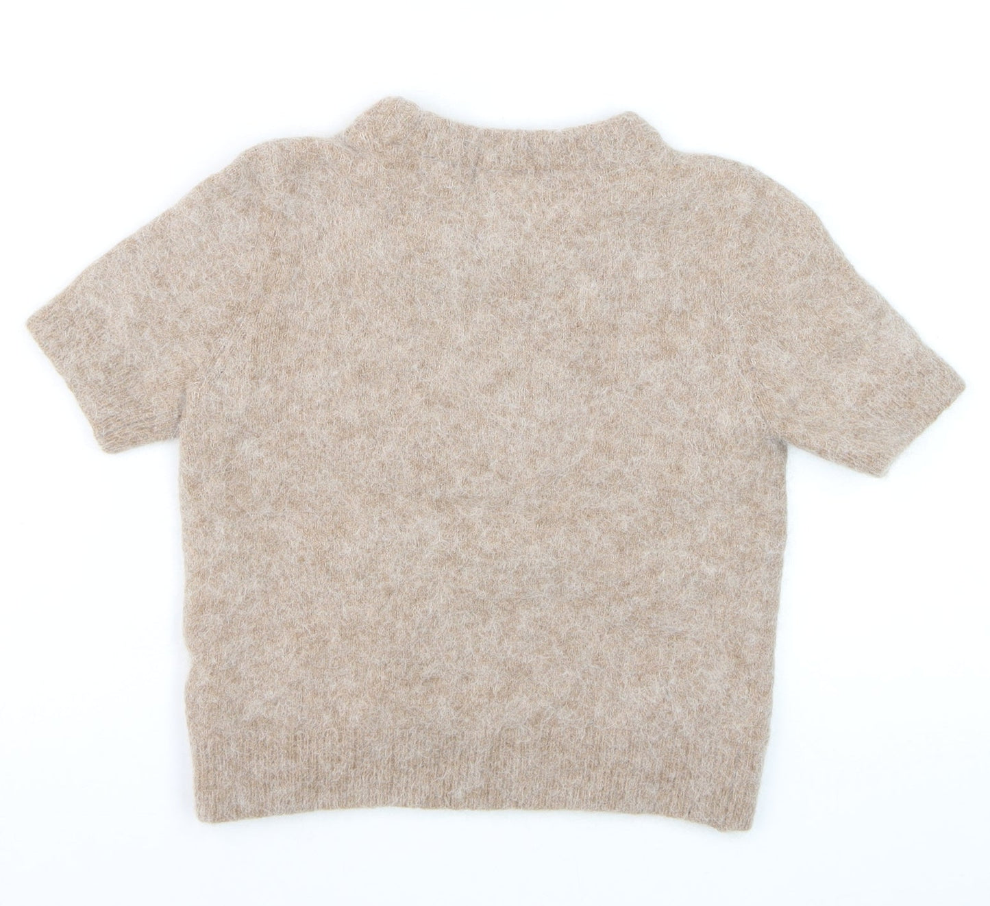 Marks and Spencer Women Beige Short Sleeve Wool Blend Pullover Jumper S