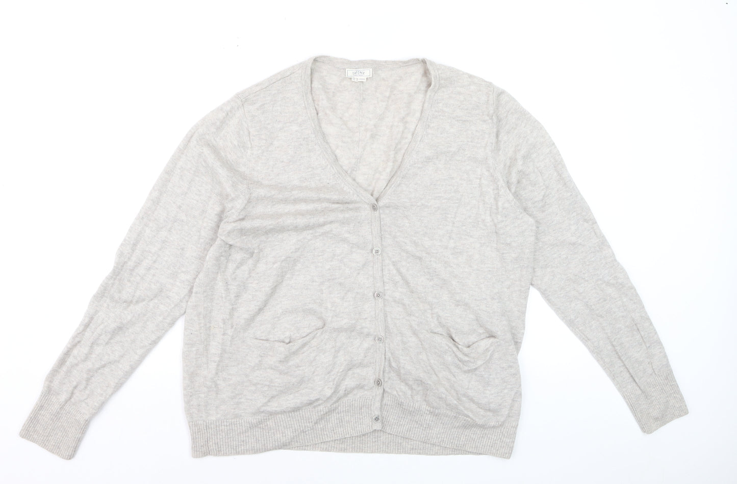 Fat Face Women Beige Cardigan Long Sleeve V-Neck Size 20 Jumper
