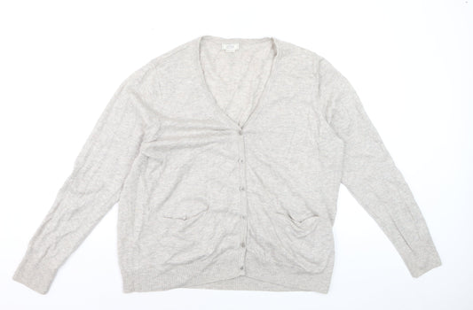 Fat Face Women Beige Cardigan Long Sleeve V-Neck Size 20 Jumper