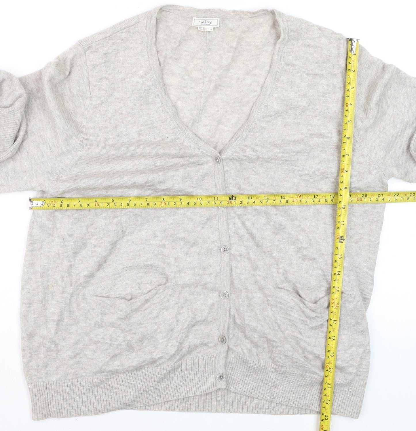 Fat Face Women Beige Cardigan Long Sleeve V-Neck Size 20 Jumper