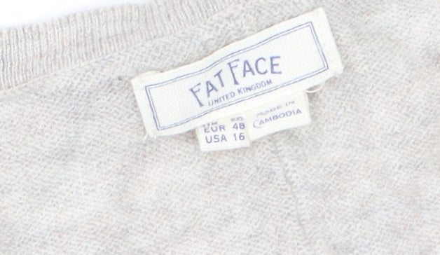 Fat Face Women Beige Cardigan Long Sleeve V-Neck Size 20 Jumper