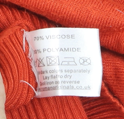 Roman Women Orange 3/4 Sleeve Square Neck Button Jumper Size 16